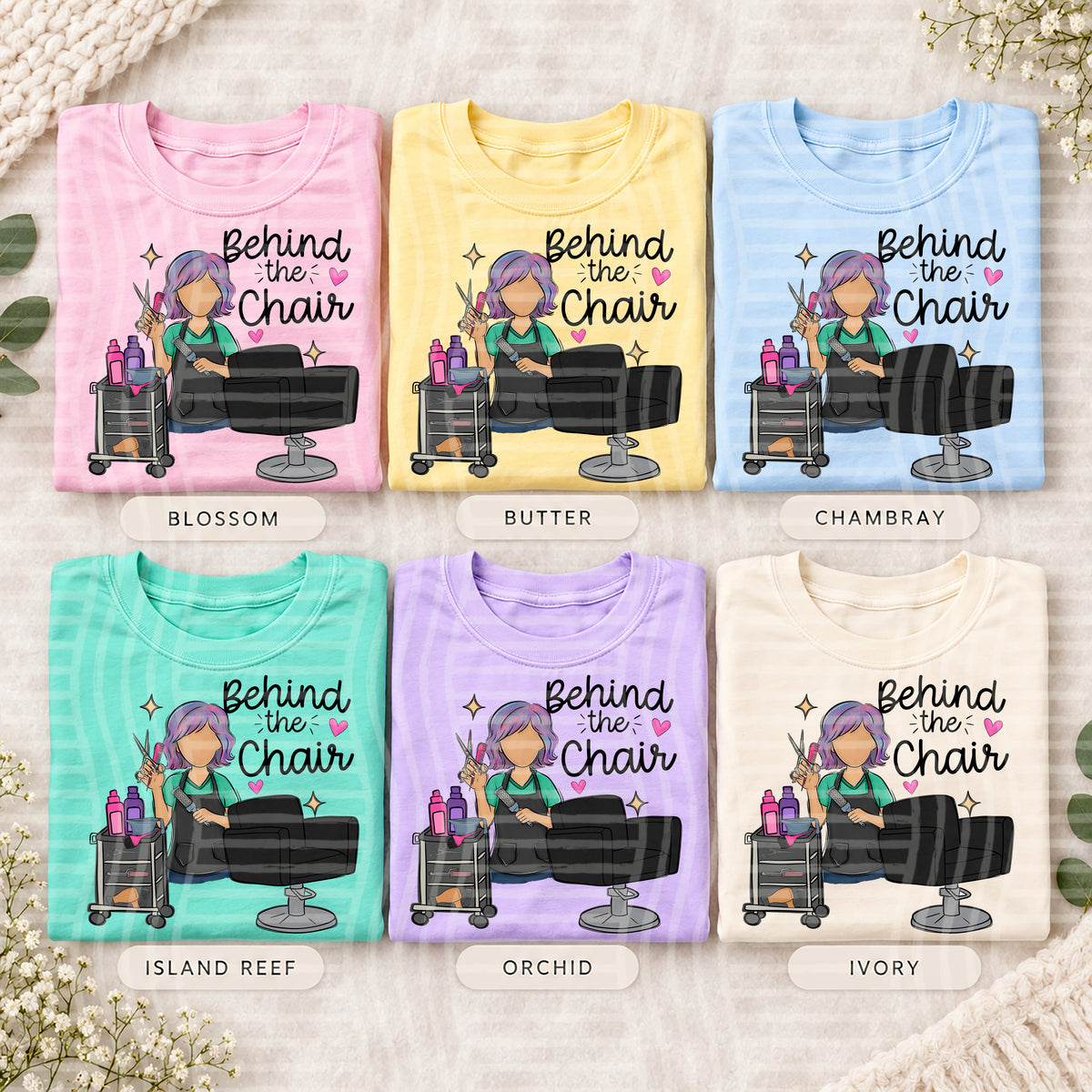 Behind the Chair (multiple skin tones and hair inlcuded) - 300 DPI digital download
