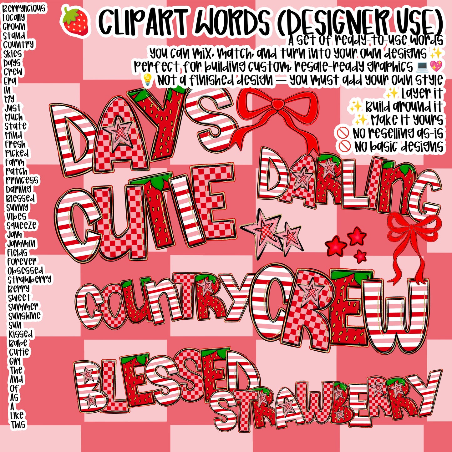 Strawberry delight clipart words - Can be used in digital designs- 300 DPI digital download
