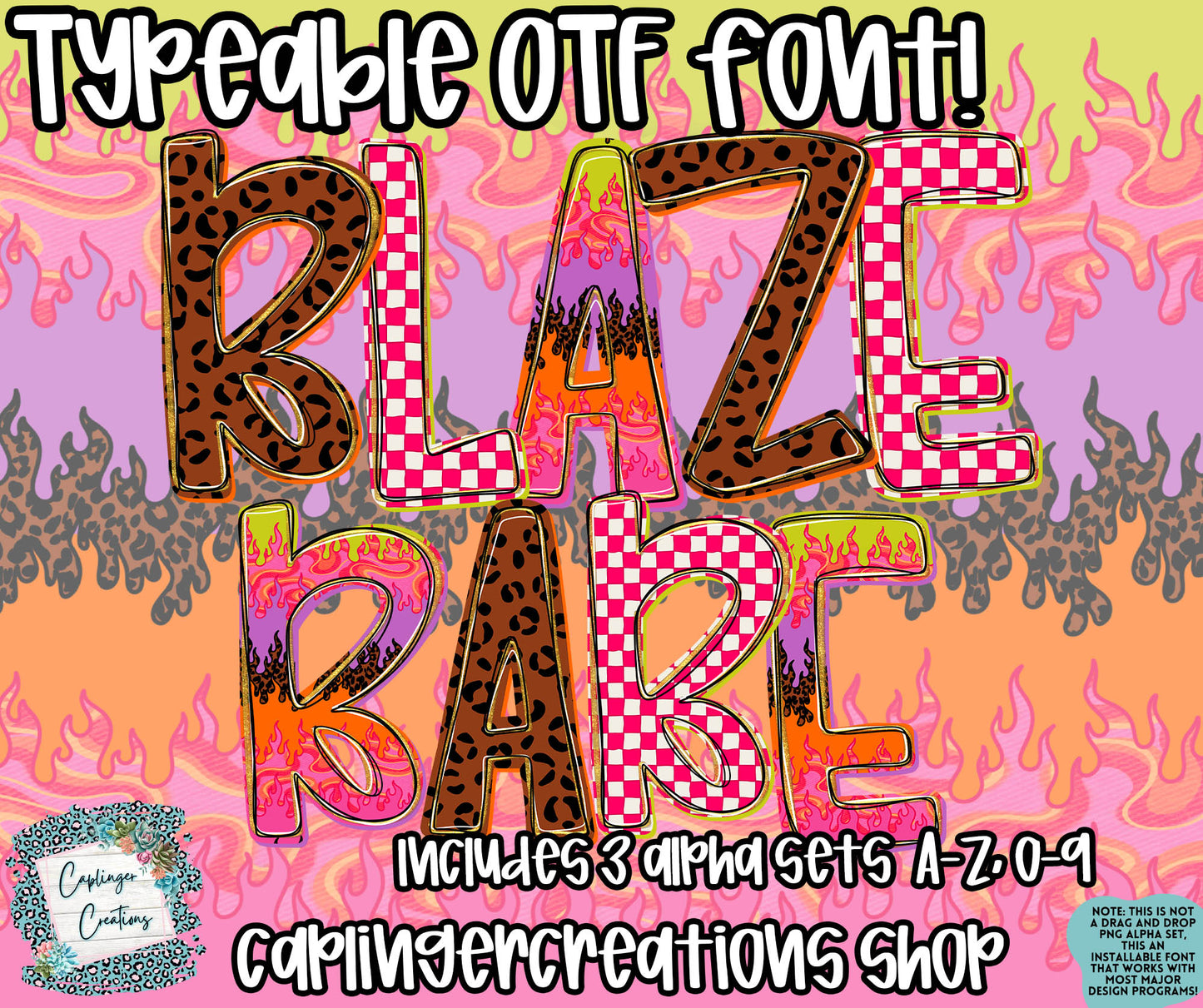 Blaze Babe - Set of 3 Alphas- TYPEABLE OTF FONT + PNGS- commercial use included - Digital download