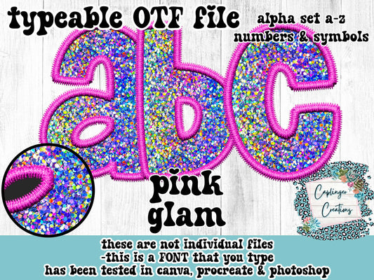 Pink Glam Faux Embroidery - TYPEABLE FONT a-z, numbers & symbols - TYPEABLE FONT - Digital download 300DPI PNG FILE