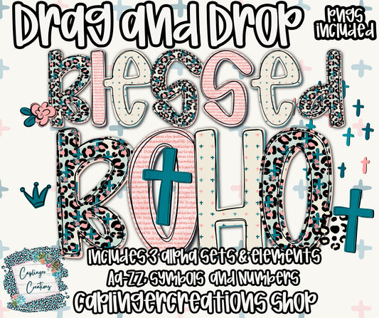 BLESSED BOHO - TYPEABLE OTF FONT + PNGS- commercial use included - Digital download