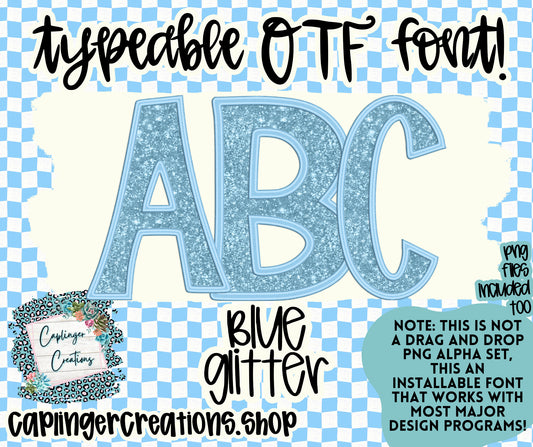 Blue Glitter - ALPHA FONT A-Z - TYPEABLE FONT - Digital download 300DPI PNG FILE