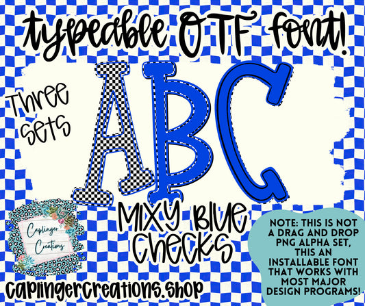MIXY Blue Checks - TYPEABLE OTF FONT + PNGS - Digital download