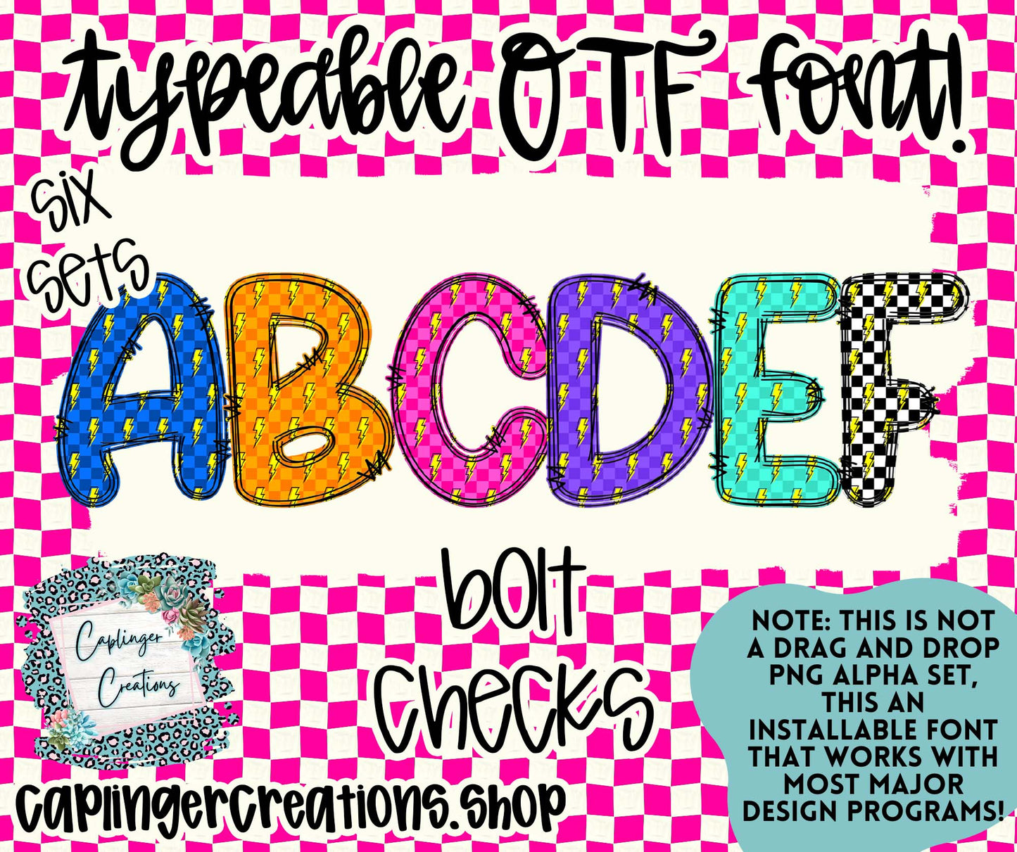 BOLT CHECKS SET of 6 - ALPHA FONT A-Z - TYPEABLE OTF FONT - Digital download