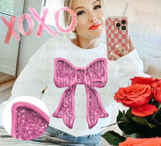 Pink Bow - Faux Embroidery  - Digital download 300DPI PNG FILE