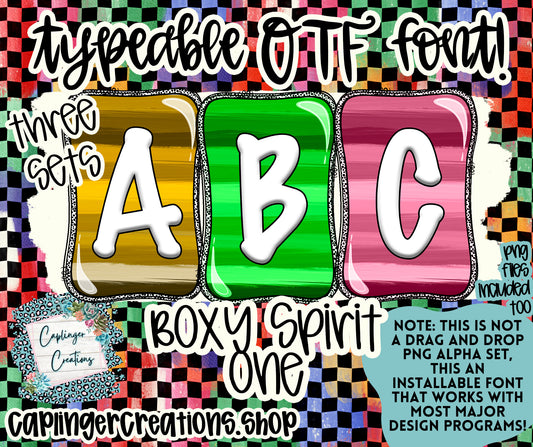 Boxy Spirit 1- TYPEABLE OTF FONT + PNGS - Digital download