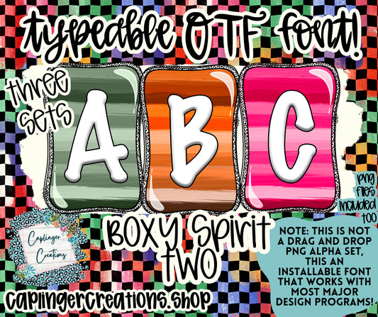 Boxy Spirit 2- TYPEABLE OTF FONT + PNGS - Digital download