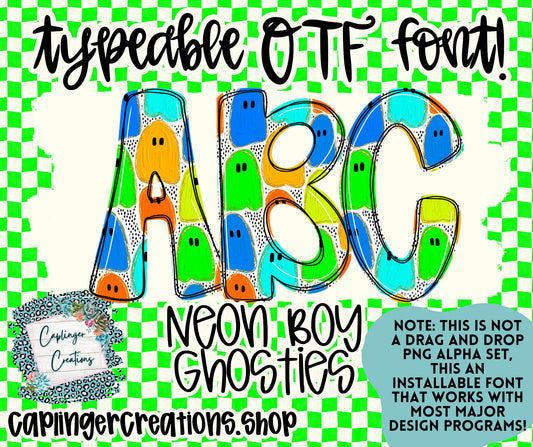 Neon Ghosties BOY  - TYPEABLE OTF FONT + PNGS - Digital download