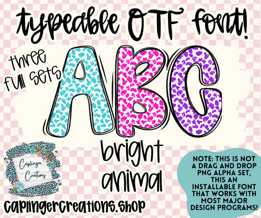 BRIGHT ANIMAL set of 3 - ALPHA FONT Aa-Zz, numbers and symbols- TYPEABLE OTF FONT - Digital download