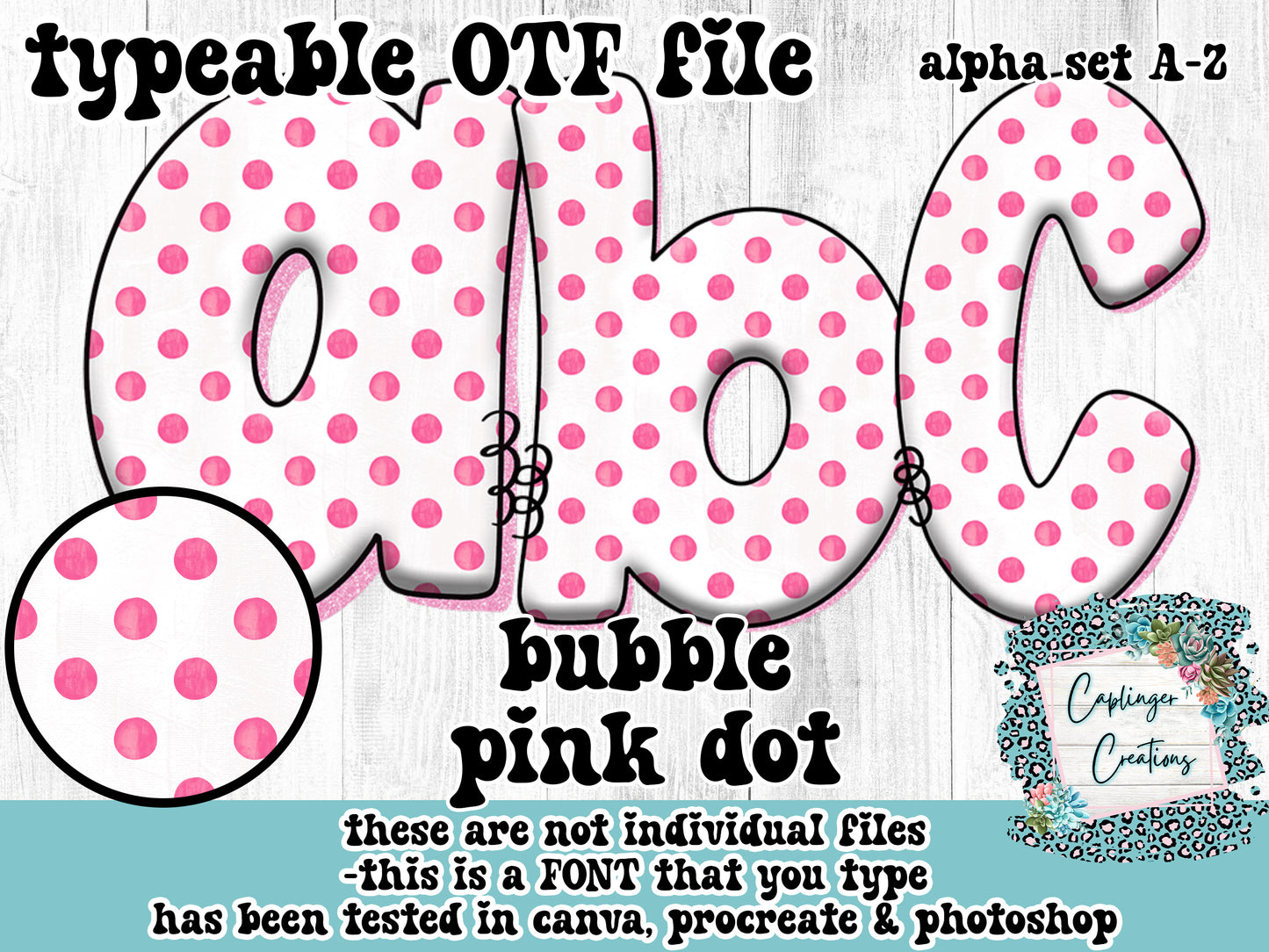 Pink Dot bubble font - ALPHA FONT A-Z - TYPEABLE OTF FONT - Digital download