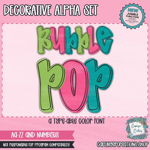Bubble Pop - JUMBLE ALPHA - 3 colors - TYPEABLE OTF FONT + PNGS - Digital download