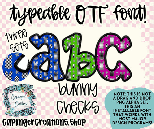 BUNNY CHECKS set of 3 - Faux Embroidery - TYPEABLE OTF FONT - Digital download