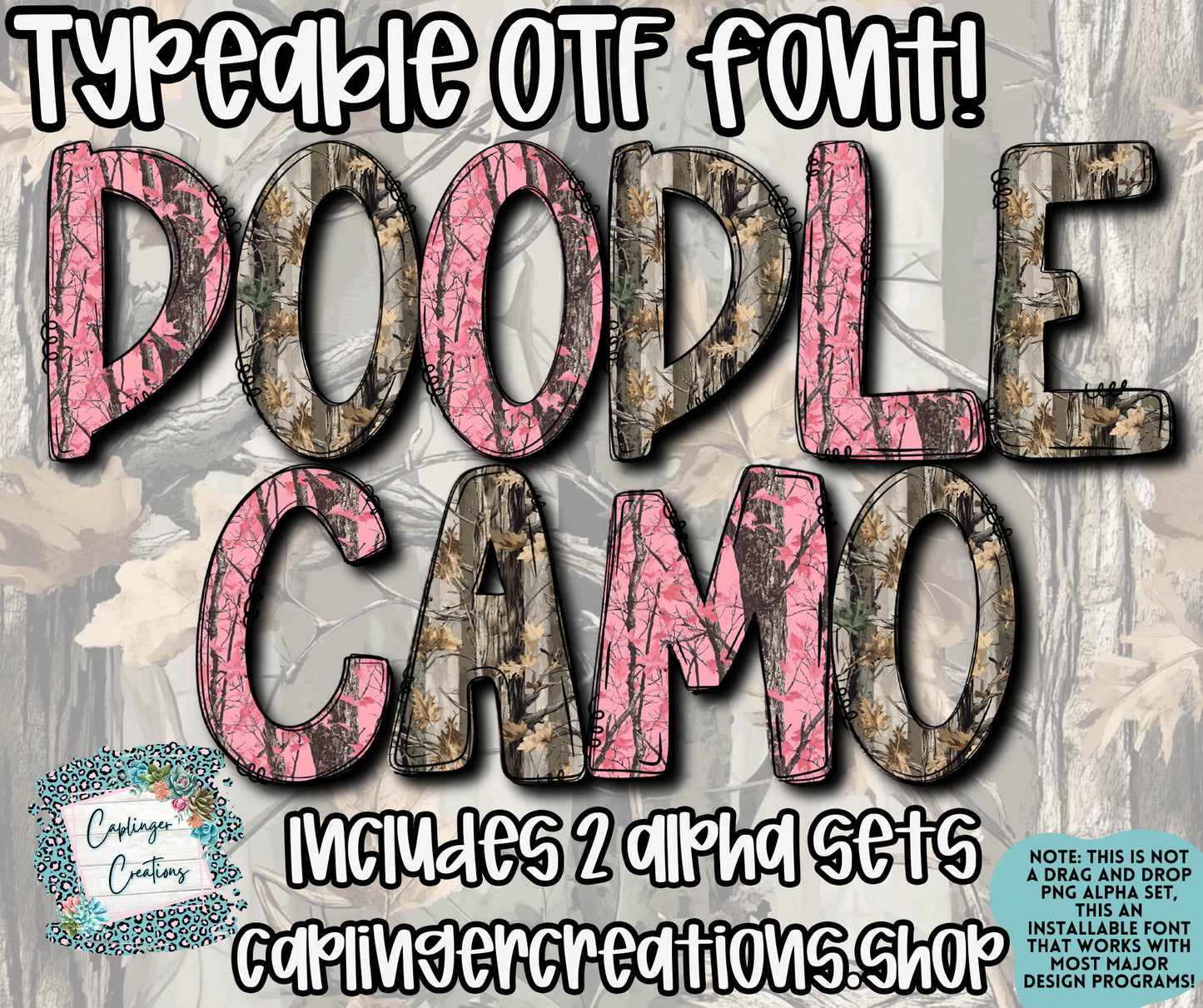 Doodle Camo- OTF typeable & Drag and Drop PNGS- commercial use included - Digital download