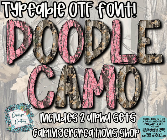 Doodle Camo- OTF typeable & Drag and Drop PNGS- commercial use included - Digital download