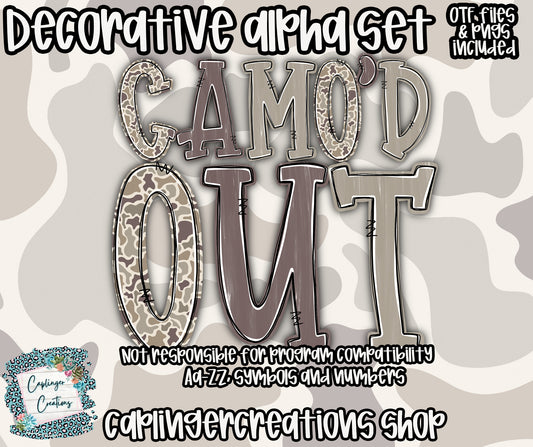 Camo'd Out - TYPEABLE OTF FONT + PNGS - Digital download