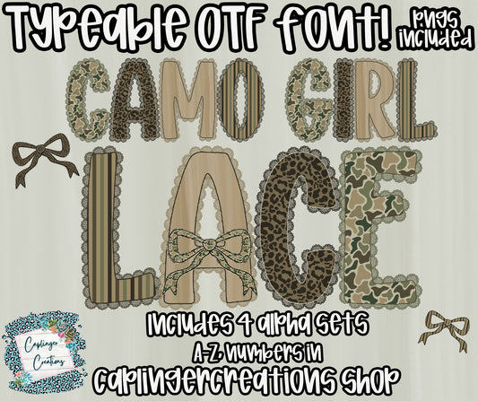 Camo Girl Lace - TYPEABLE OTF FONT + PNGS- commercial use included - Digital download