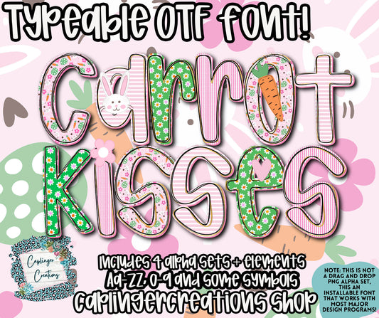 Carrot Kisses (girl)- OTF typeable & Drag and Drop PNGS- commercial use included - Digital download