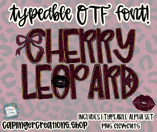 Cherry Leopard - Set of 1 Alpha- TYPEABLE OTF FONT + PNGS- commercial use included - Digital download
