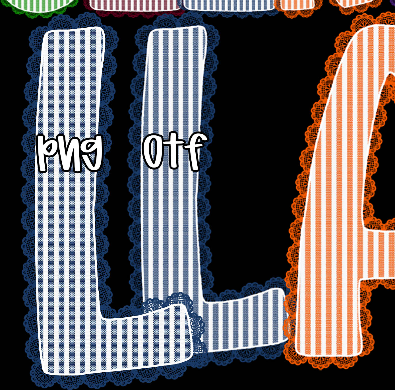 Seersucker Lace - Set of 8 Alphas- TYPEABLE OTF FONT + PNGS- commercial use included - Digital download