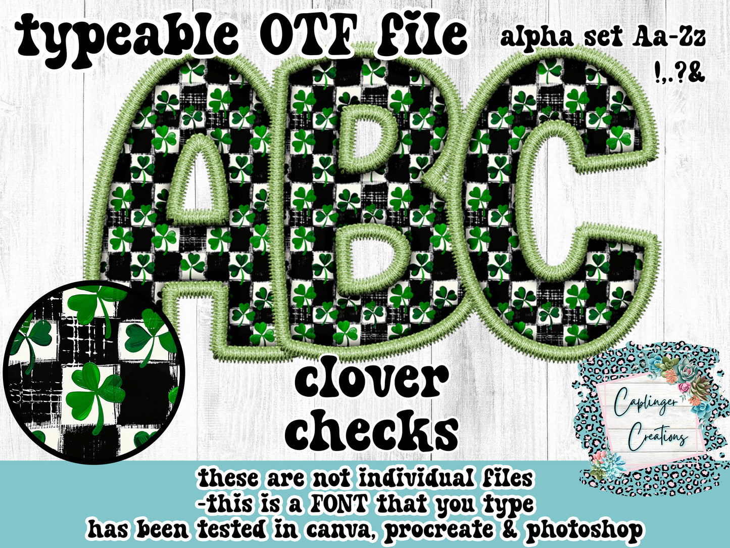 Clover checks ALPHA FONT Aa-Zz &,.!? - FAUX EMBROIDERY  - TYPEABLE OTF FONT - Digital download