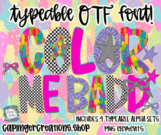 Color Me Bad - Set of 3 Alphas- TYPEABLE OTF FONT + PNGS- commercial use included - Digital download