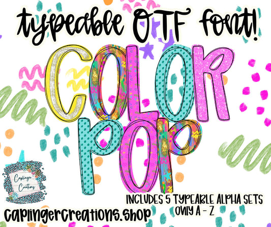 Color Pop - 5 sets TYPEABLE OTF FONT + PNGS - Digital download