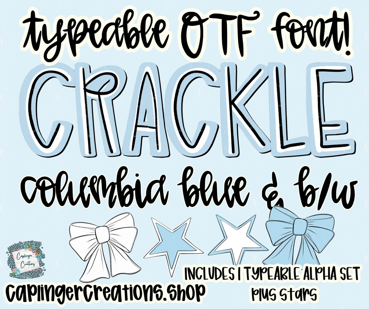 Crackle Columbia Blue B&W - Set of 1 Alpha- TYPEABLE OTF FONT + PNGS- commercial use included - Digital download