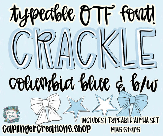 Crackle Columbia Blue B&W - Set of 1 Alpha- TYPEABLE OTF FONT + PNGS- commercial use included - Digital download