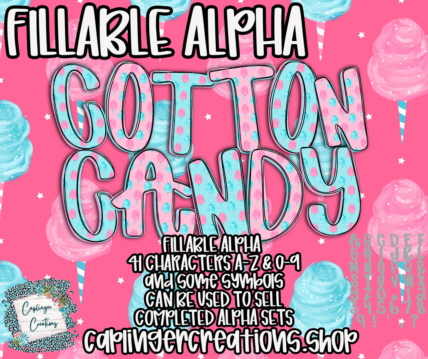 COTTON CANDY - FILL YOUR OWN ALPHA SETS A-Z and 0-9 and some symbols  - Digital download