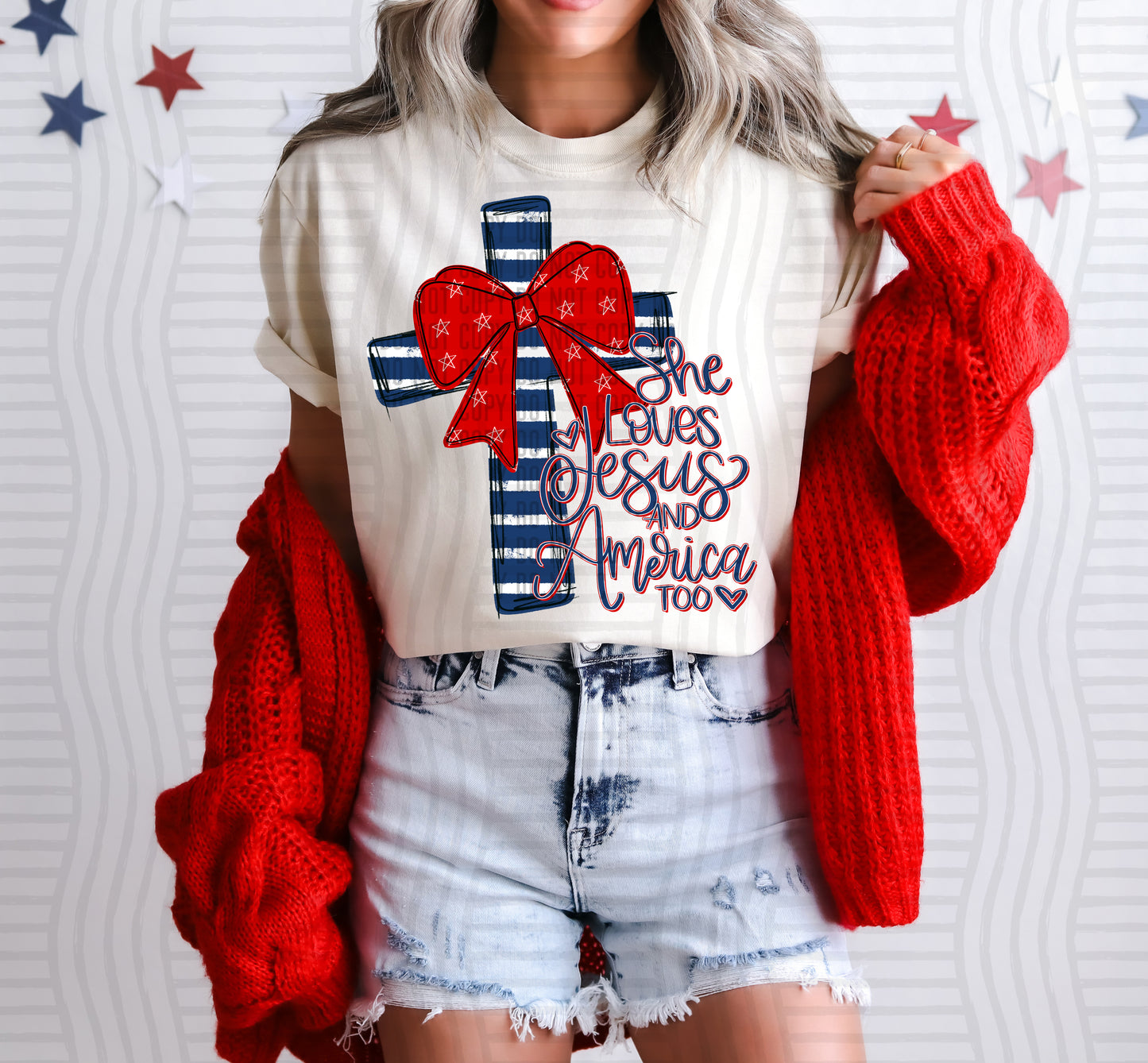 Cross - She love Jesus and America too -  Digital Download 300DPI PNG FILE