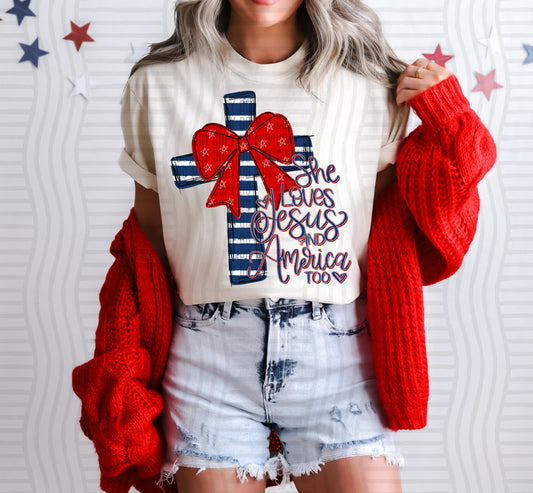 Cross - She love Jesus and America too -  Digital Download 300DPI PNG FILE
