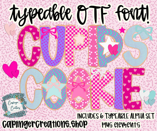 Cupids Cookies - Set of 6 Alphas + elements - TYPEABLE OTF FONT + PNGS- commercial use included - Digital download