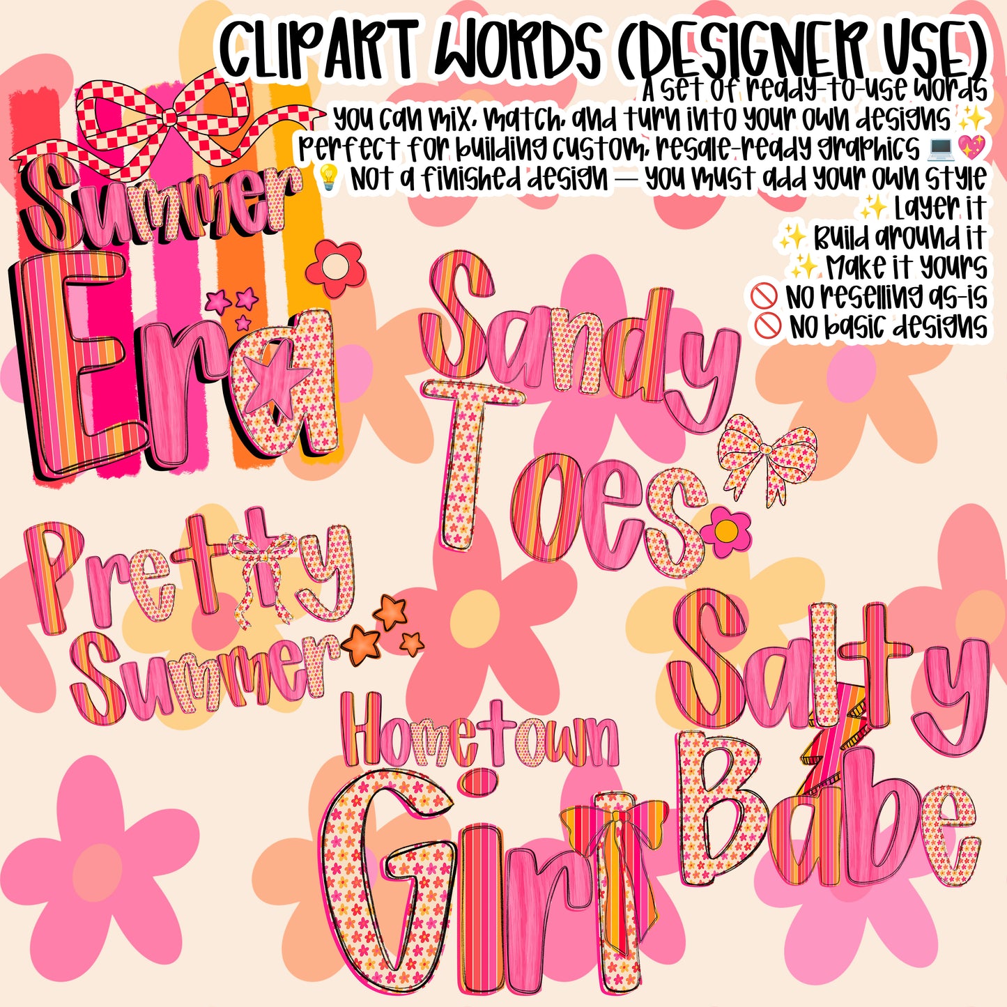 Dainty Daises  CLIPART WORDS - CLIPART - commercial use included - Digital download