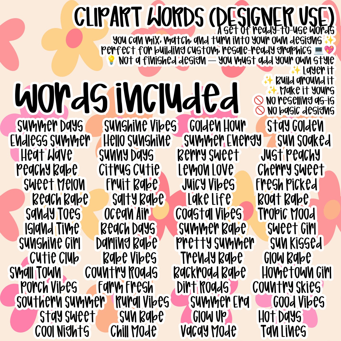 Dainty Daises  CLIPART WORDS - CLIPART - commercial use included - Digital download
