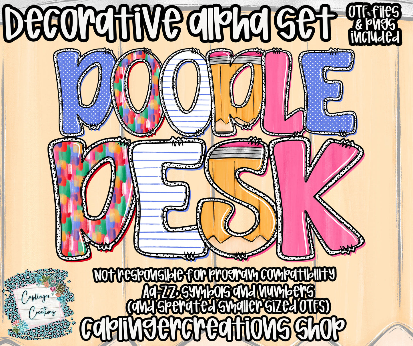 Doodle Desk - OTF & Drag and Drop PNGS- commercial use included - Digital download