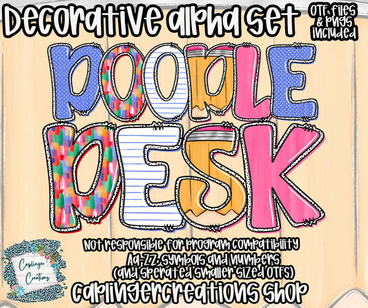 Doodle Desk - OTF & Drag and Drop PNGS- commercial use included - Digital download