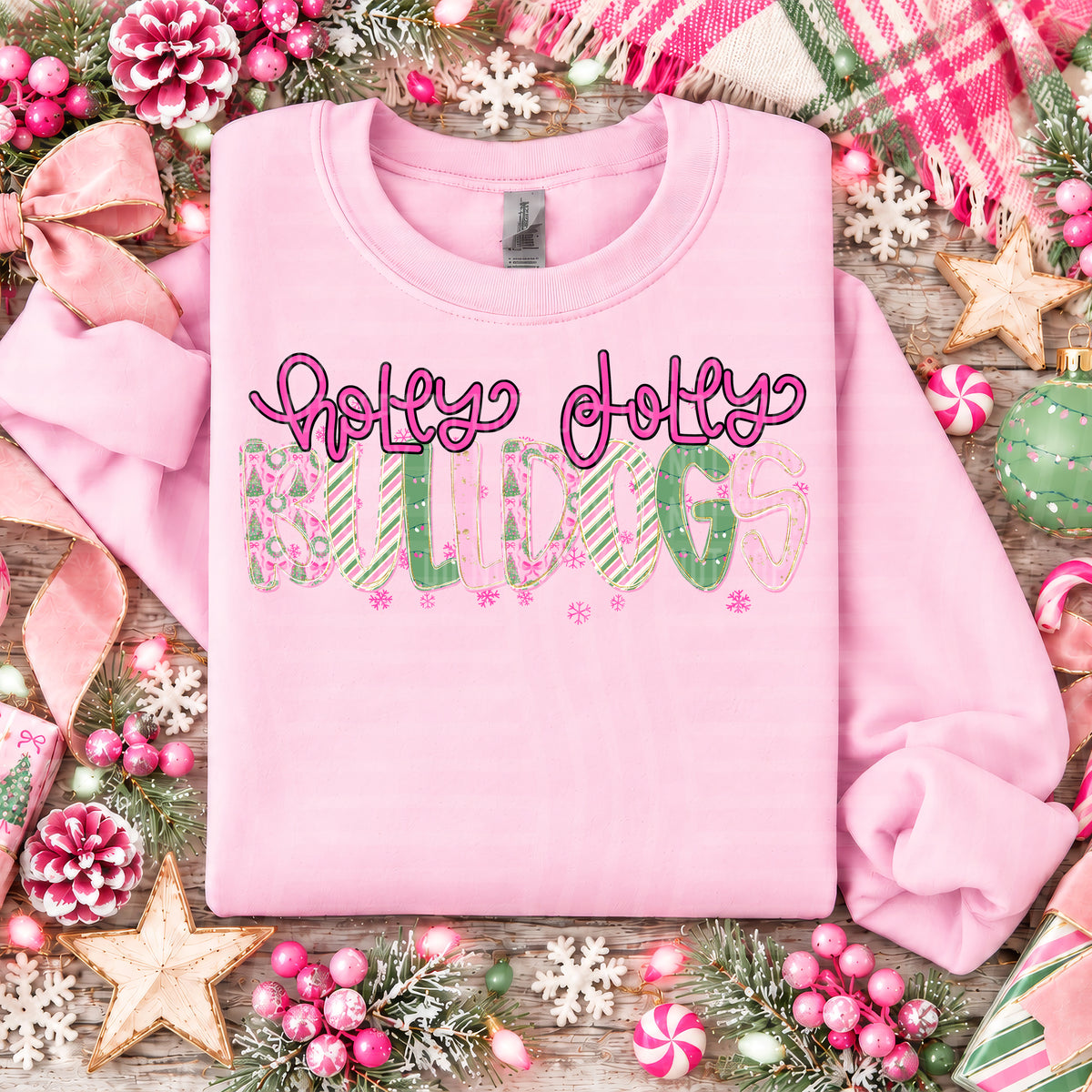 Holly Jolly Mistletoe Magic Mascots - BULLDOGS mockup