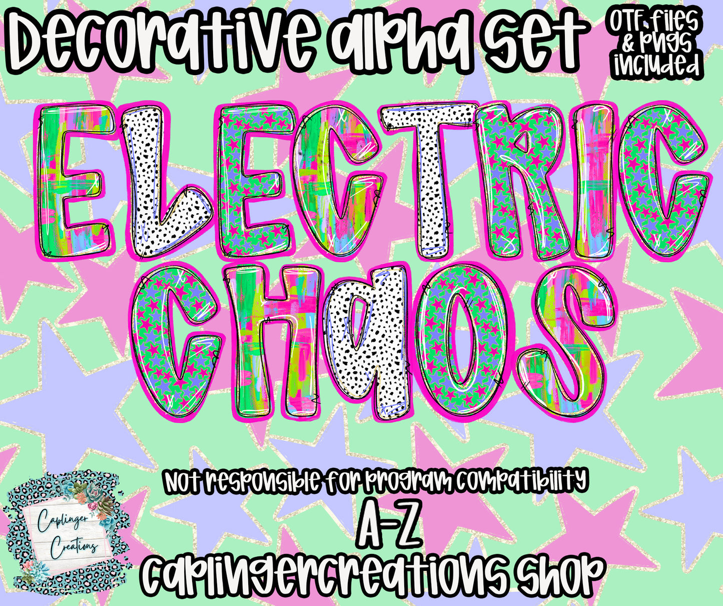 Electric Chaos - OTF typeable & Drag and Drop PNGS- commercial use included - Digital download