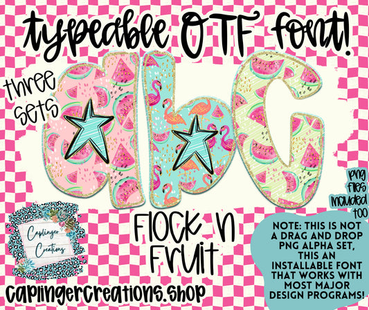 Flock n Fruit - TYPEABLE OTF FONT + PNGS - Digital download