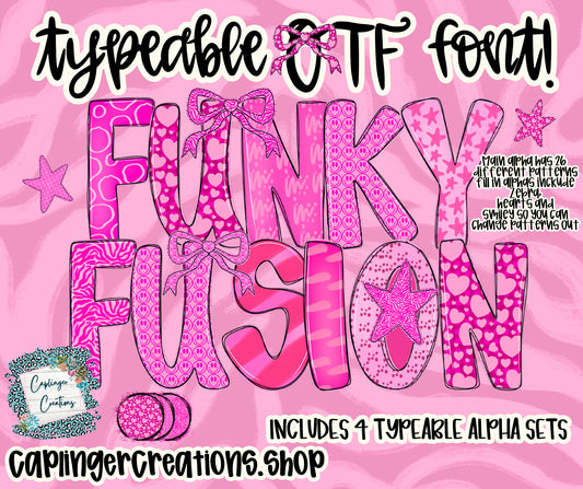 Funky Fusion - Set of 4 Alphas + elements - TYPEABLE OTF FONT + PNGS- commercial use included - Digital download