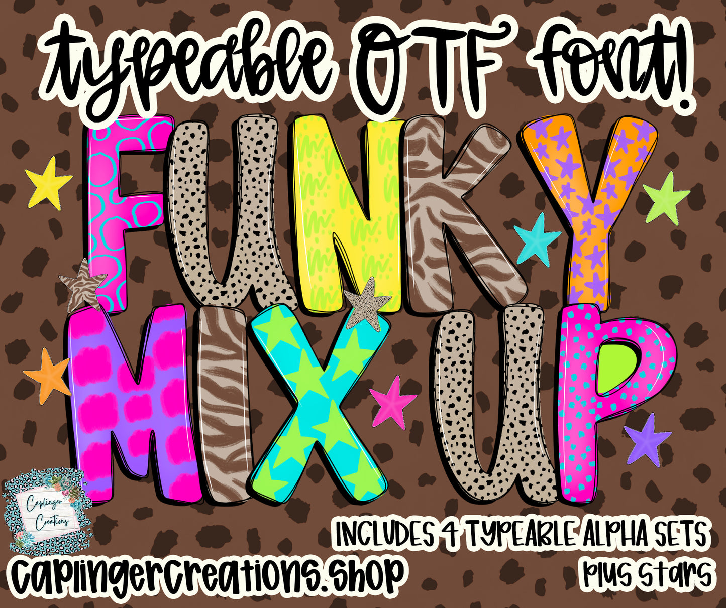 Funky Mix Up - Set of 4 Alphas - TYPEABLE OTF FONT + PNGS - Digital download