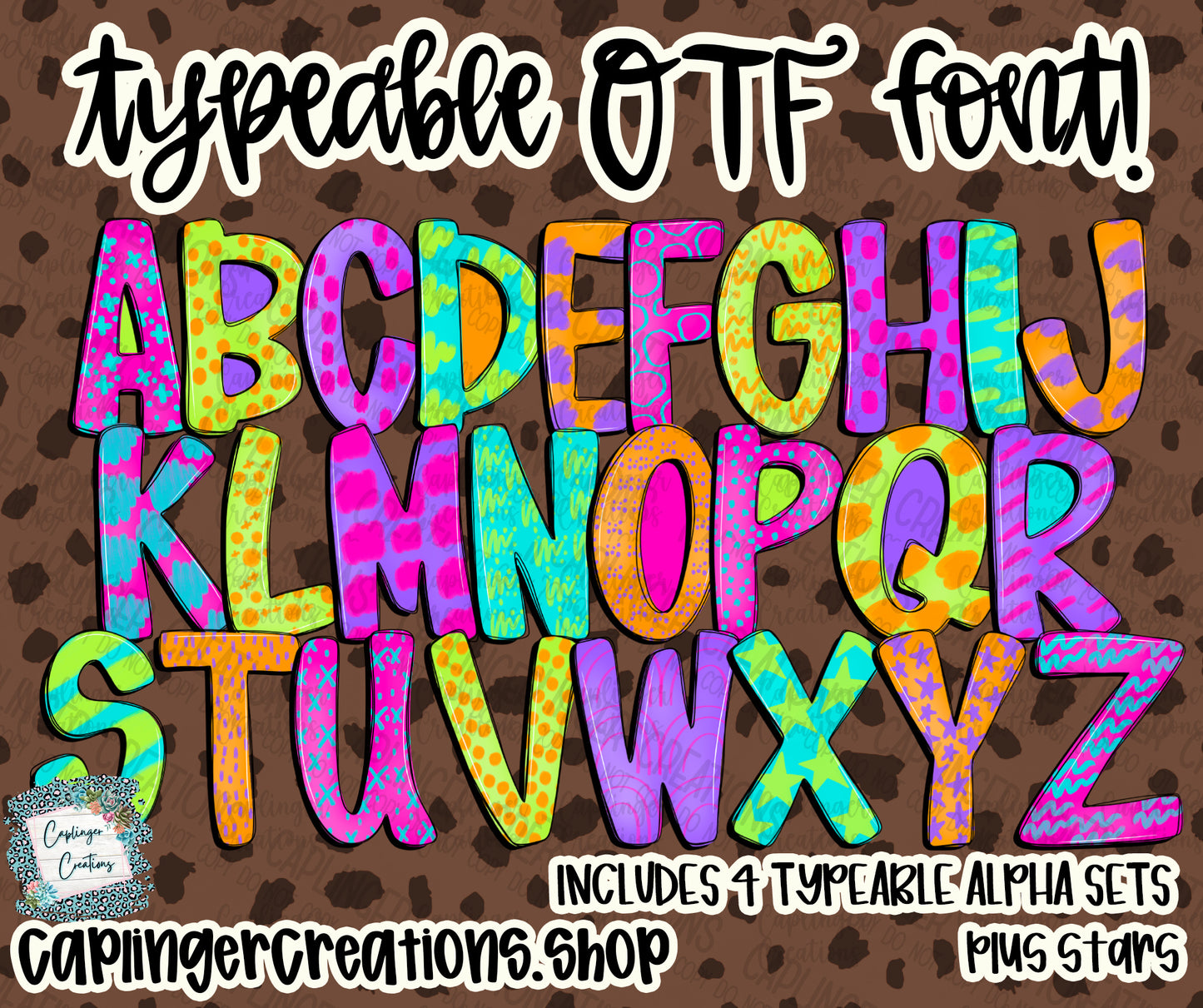 Funky Mix Up - Set of 4 Alphas - TYPEABLE OTF FONT + PNGS - Digital download