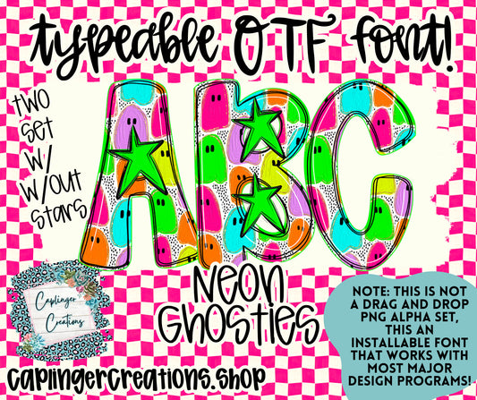 Neon Ghosties - TYPEABLE OTF FONT + PNGS - Digital download