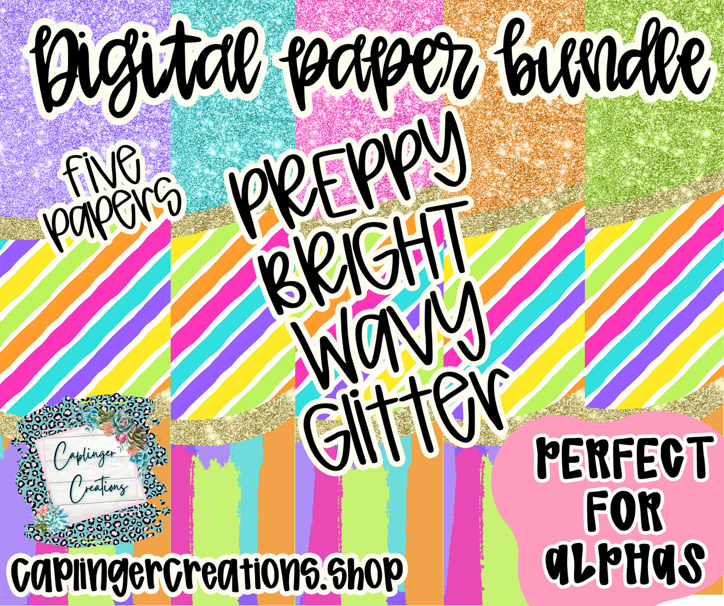 Digital Paper bundle Preppy Bright 3 (glitter) - Digital download 300DPI PNG FILE