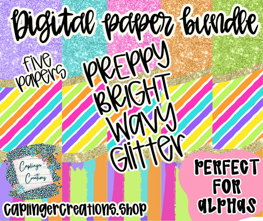 Digital Paper bundle Preppy Bright 3 (glitter) - Digital download 300DPI PNG FILE