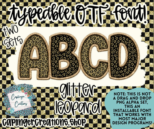 GLITTER LEOPARD set of 2- Faux Embroidery - TYPEABLE OTF FONT - Digital download