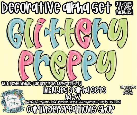 Glittery Preppy - TYPEABLE OTF FONT + PNGS- commercial use included - Digital download