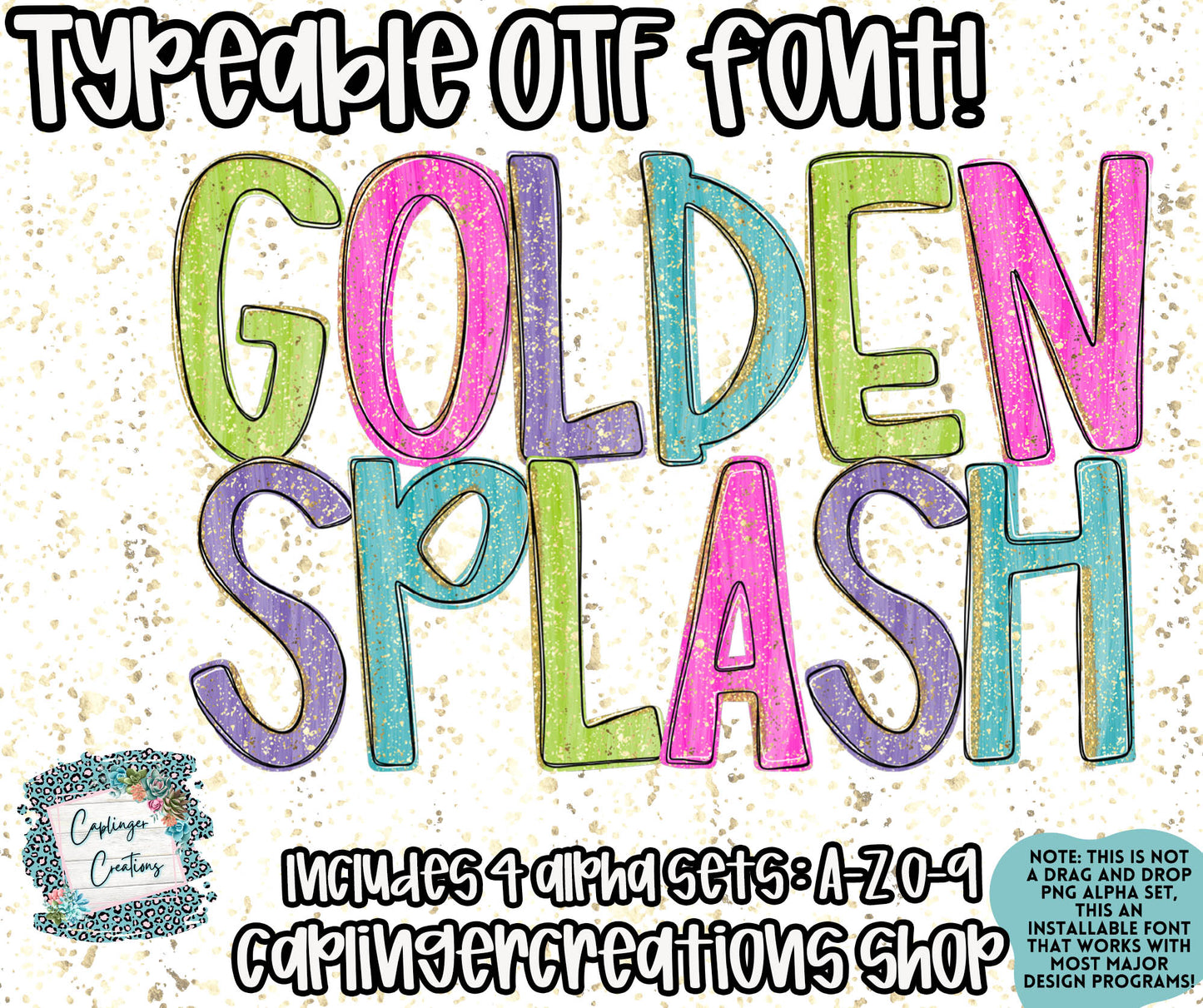 Golden Splash - OTF typeable & Drag and Drop PNGS- commercial use included - Digital download