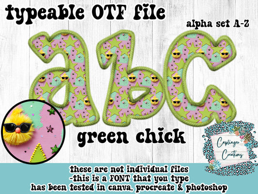GREEN CHICK - FAUX EMB. - ALPHA FONT A-Z - TYPEABLE OTF FONT - Digital download