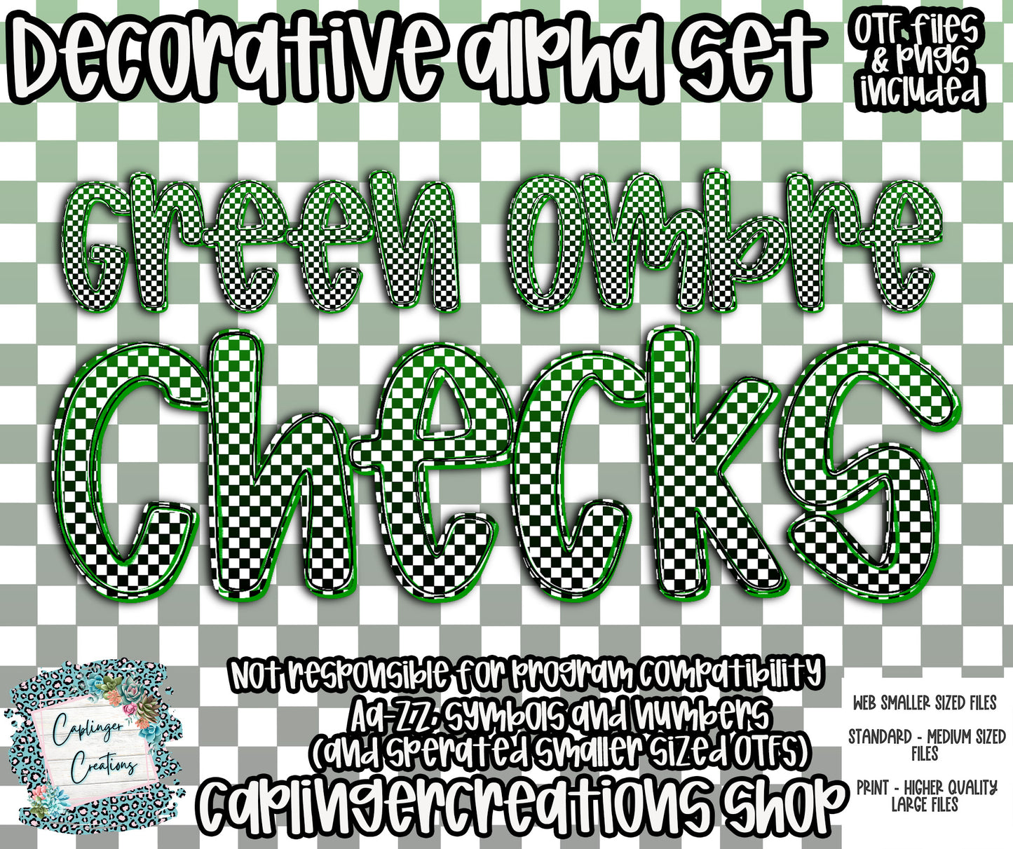 Green Ombre Checks - OTF & Drag and Drop PNGS- commercial use included - Digital download